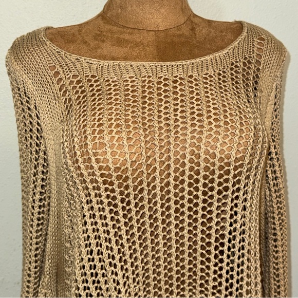 Lane Bryant Open Stitch Sweater Poncho, Crochet, Tan, Sz 14-20, Acrylic - Picture 2 of 6